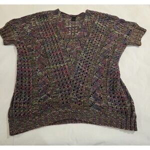 VTG New Directions Women's Open Crochet Knit Short Sleeve Layer Top Size Large